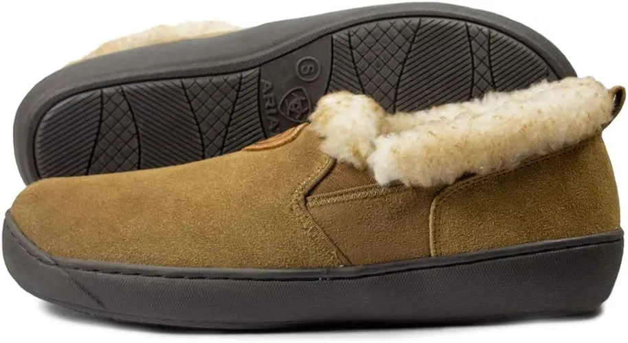 ARIAT Men's Genuine Suede Indoor & Outdoor Rubber Outsole Cosy Slip-On Slippers, Hashbrown
