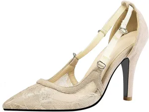 Asterisco Women Stiletto Pumps Embroidered High Heels Pointed Toe Slip On Elegant Mesh Shoes, Size 1-15.5