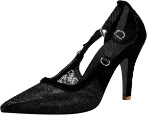 Asterisco Women Stiletto Pumps Embroidered High Heels Pointed Toe Slip On Elegant Mesh Shoes, Size 1-15.5