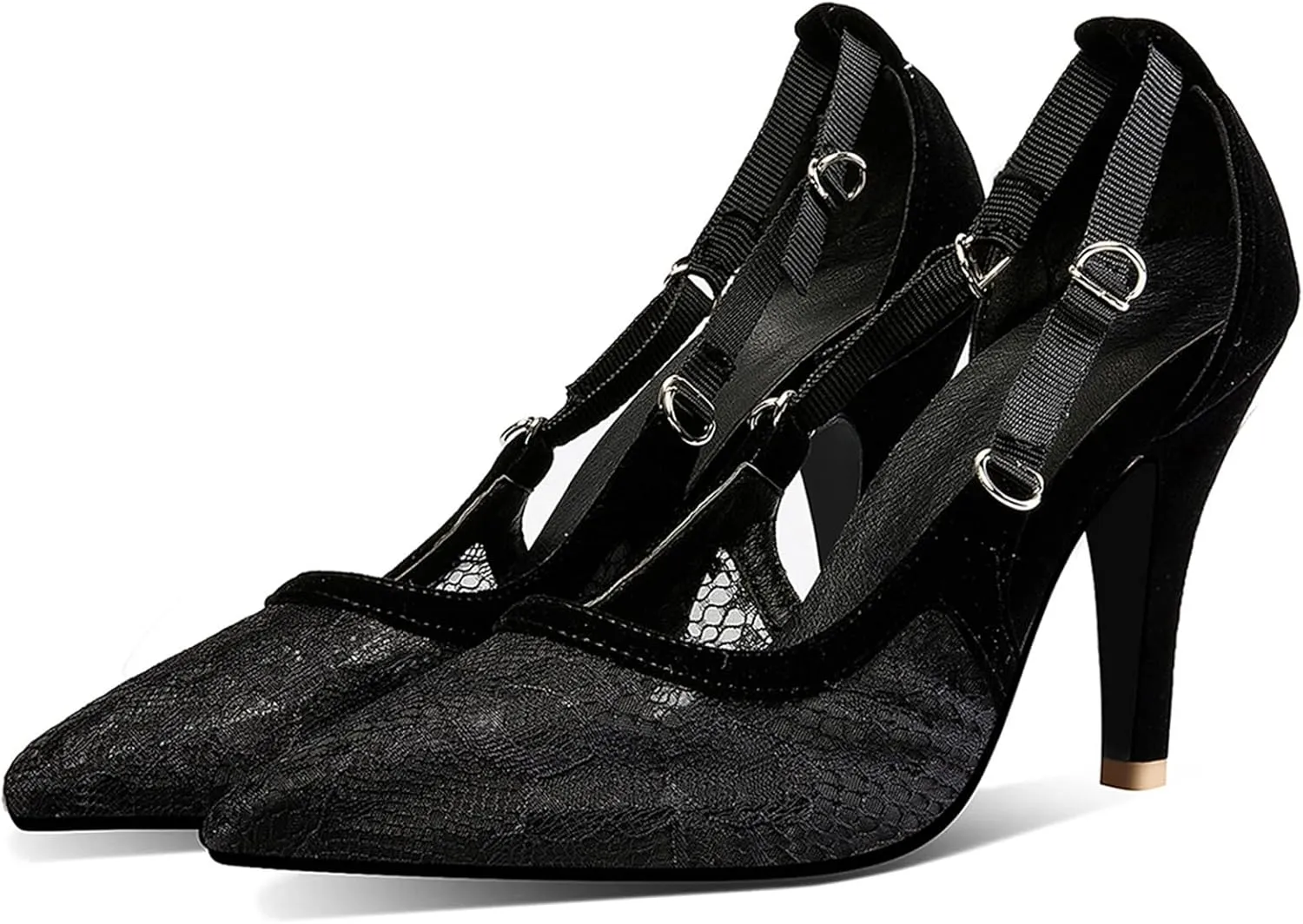 Asterisco Women Stiletto Pumps Embroidered High Heels Pointed Toe Slip On Elegant Mesh Shoes, Size 1-15.5