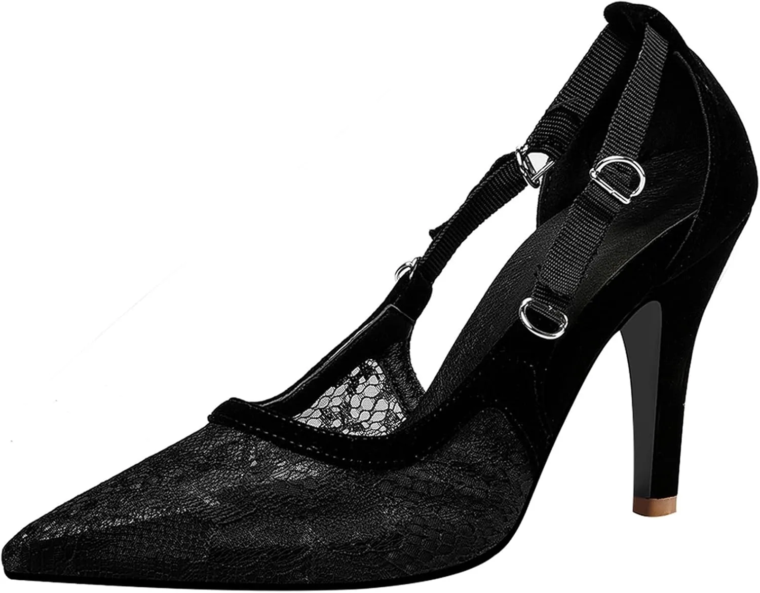 Asterisco Women Stiletto Pumps Embroidered High Heels Pointed Toe Slip On Elegant Mesh Shoes, Size 1-15.5