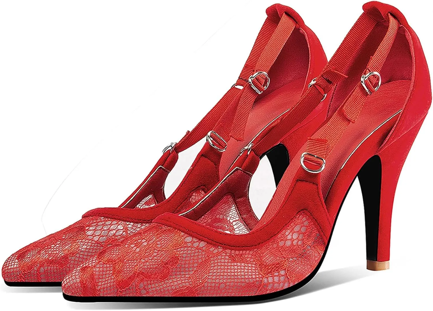 Asterisco Women Stiletto Pumps Embroidered High Heels Pointed Toe Slip On Elegant Mesh Shoes, Size 1-15.5