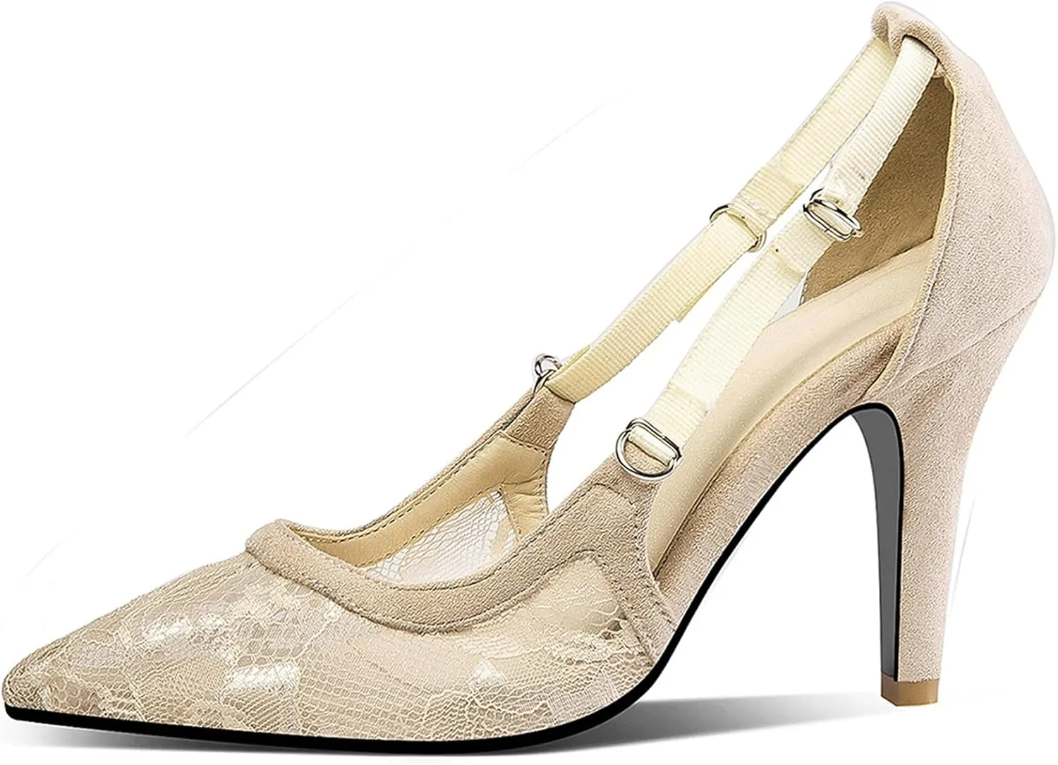 Asterisco Women Stiletto Pumps Embroidered High Heels Pointed Toe Slip On Elegant Mesh Shoes, Size 1-15.5