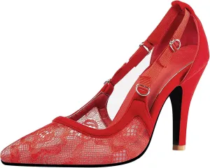 Asterisco Women Stiletto Pumps Embroidered High Heels Pointed Toe Slip On Elegant Mesh Shoes, Size 1-15.5