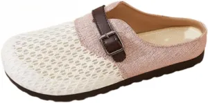 Backless Tennis Shoes for Women Mule Slippers Non-Slip Mesh Walking Clogs Garden Shoes Lightweight Breathable Flats with Straps Casual Comfort Slip On Slides Office Business Summer Travel Driving