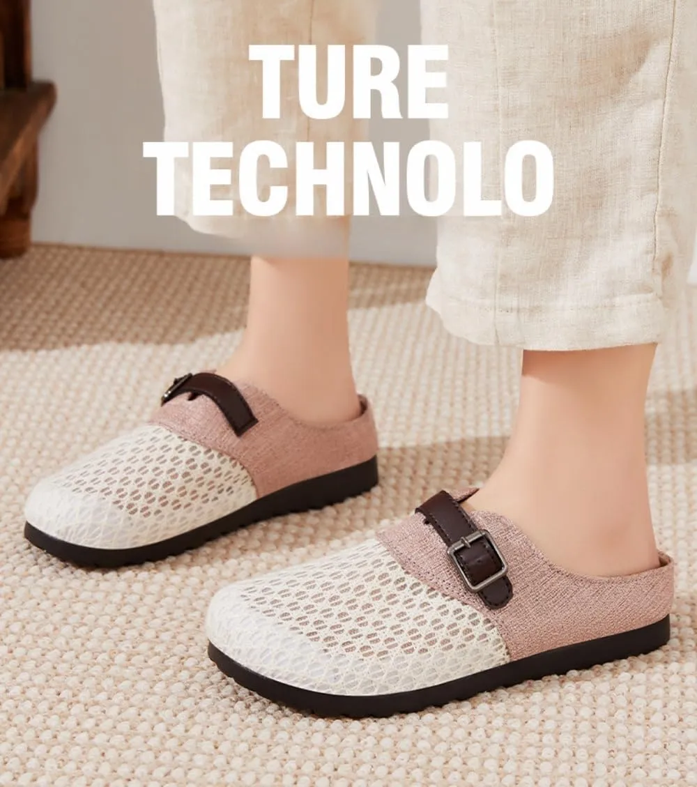 Backless Tennis Shoes for Women Mule Slippers Non-Slip Mesh Walking Clogs Garden Shoes Lightweight Breathable Flats with Straps Casual Comfort Slip On Slides Office Business Summer Travel Driving