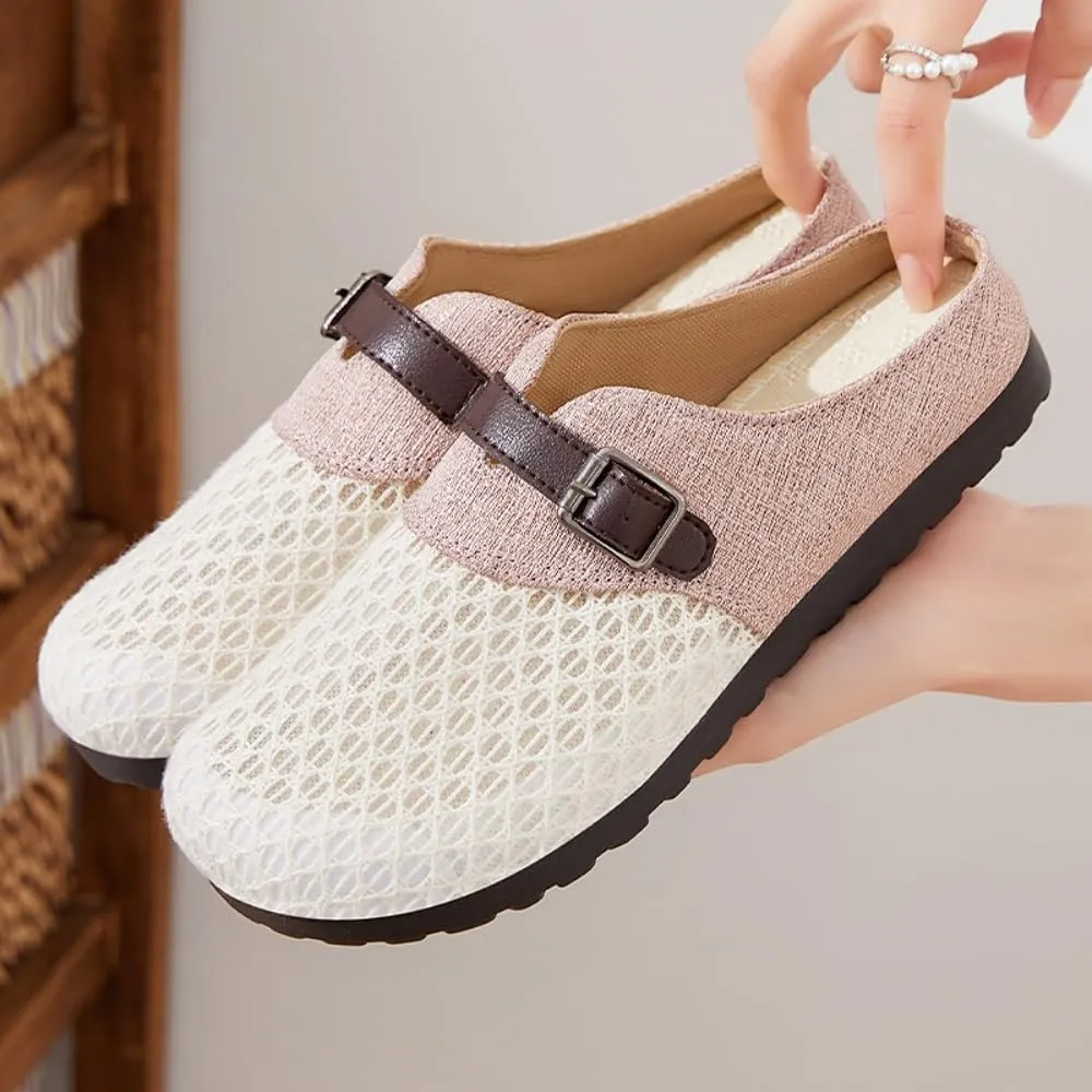 Backless Tennis Shoes for Women Mule Slippers Non-Slip Mesh Walking Clogs Garden Shoes Lightweight Breathable Flats with Straps Casual Comfort Slip On Slides Office Business Summer Travel Driving