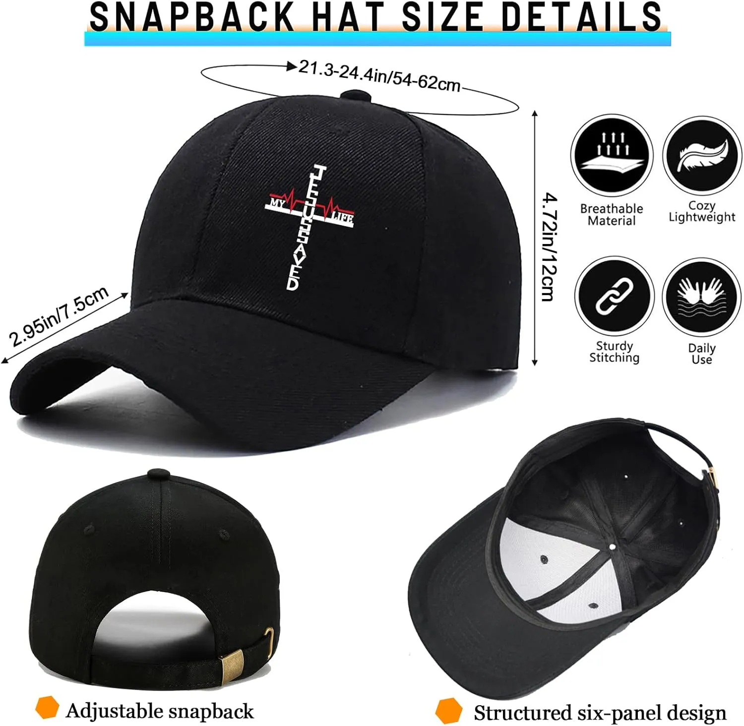 Baseball Cap Snapback Hats for Men Black Baseball Hat Cotton Trucker Dad Hat for Men