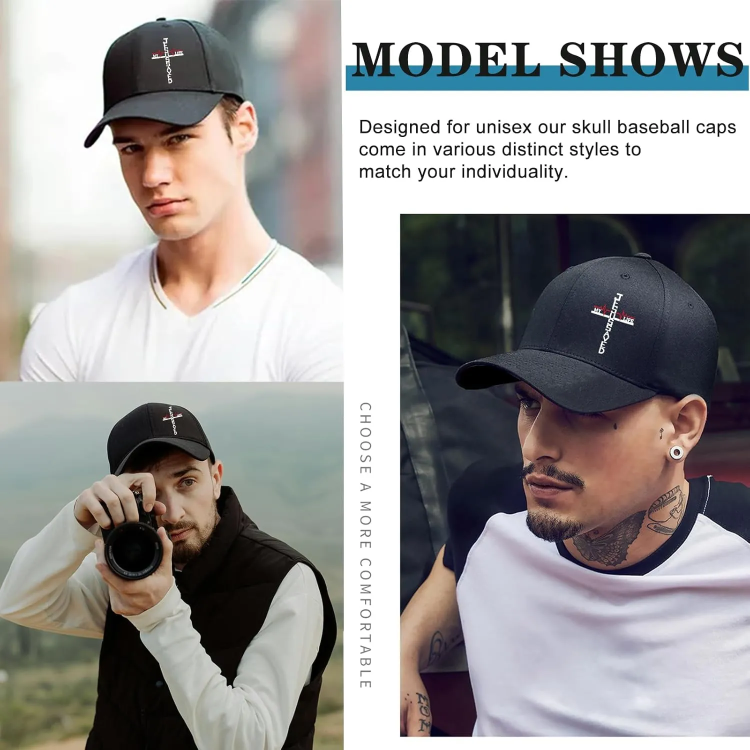 Baseball Cap Snapback Hats for Men Black Baseball Hat Cotton Trucker Dad Hat for Men