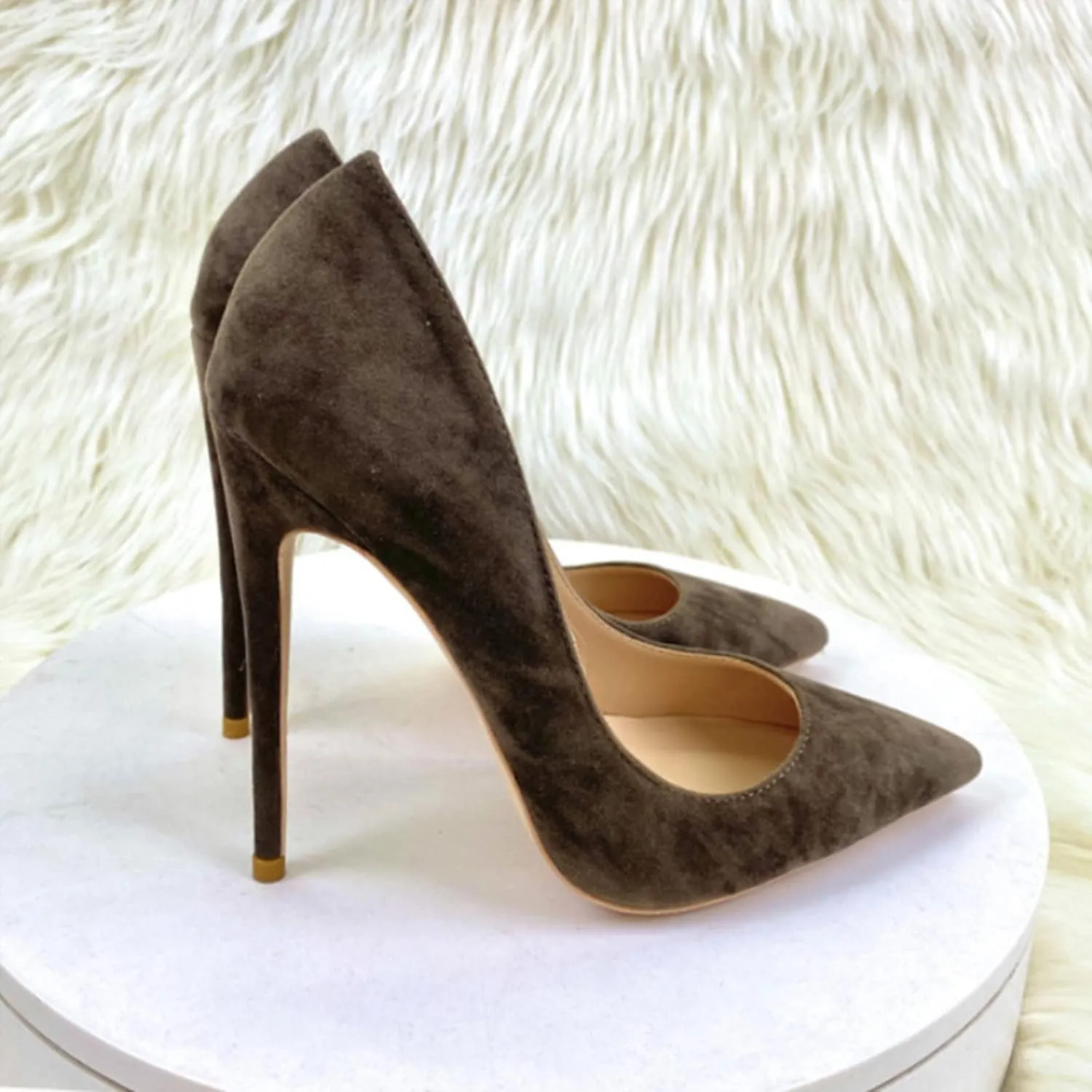 bbruriy Women's Classic & Sexy Pointed Toe Slip on Pumps with 4.7" Stiletto High Heels Suede Lady Casual Wedding Dress Party Prom Shoes
