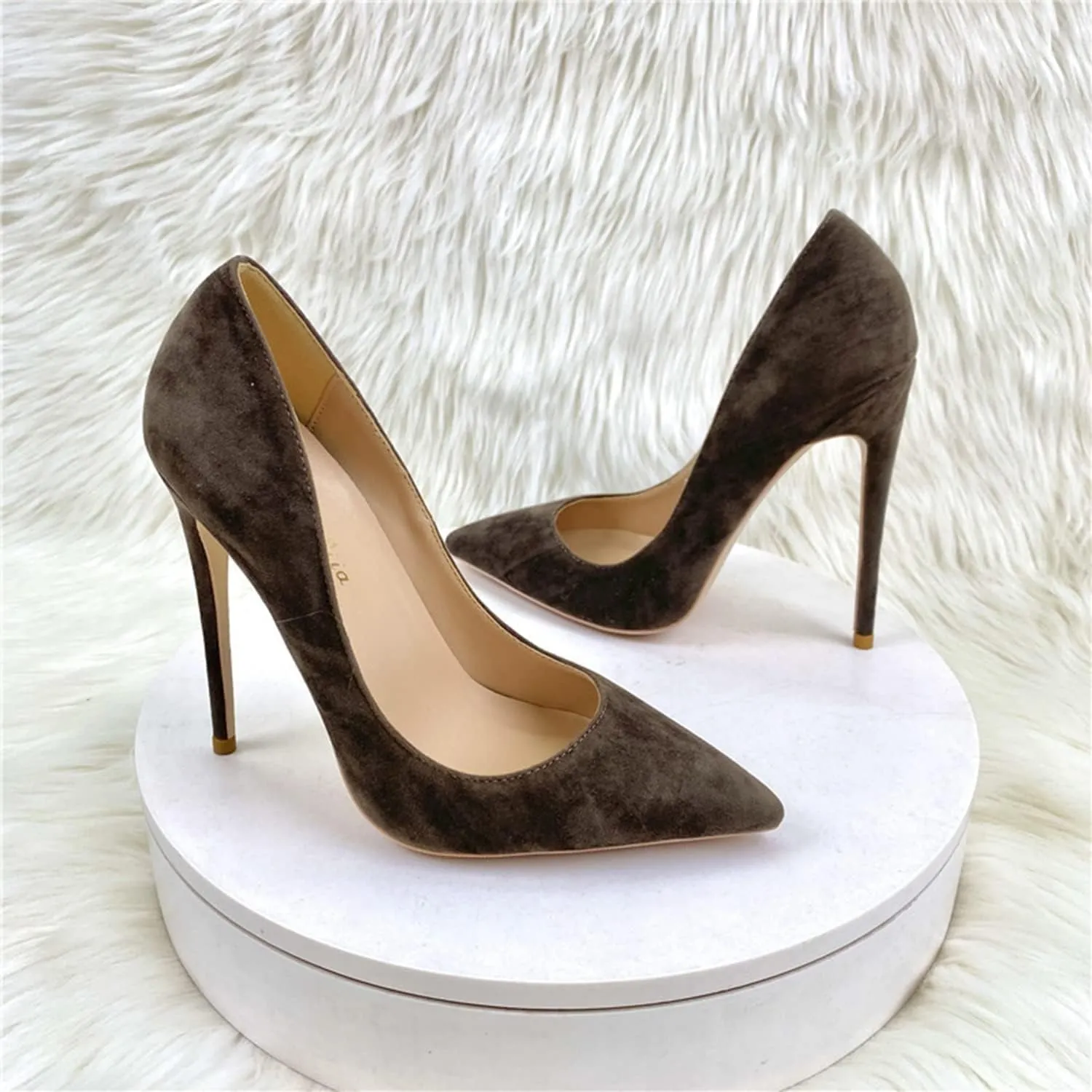bbruriy Women's Classic & Sexy Pointed Toe Slip on Pumps with 4.7" Stiletto High Heels Suede Lady Casual Wedding Dress Party Prom Shoes