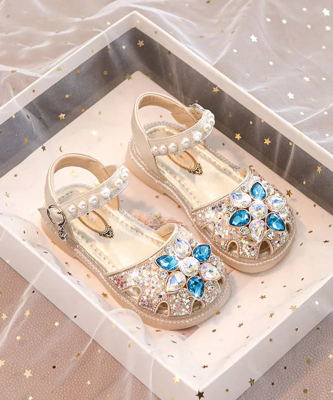 Beautiful Blue Crystal Hollow Out Girls Buckle Strap Flat Sandals