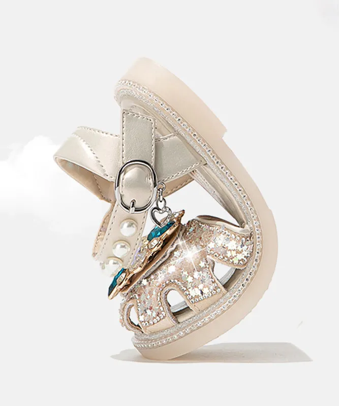 Beautiful Blue Crystal Hollow Out Girls Buckle Strap Flat Sandals