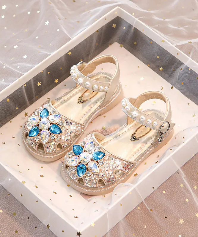 Beautiful Blue Crystal Hollow Out Girls Buckle Strap Flat Sandals