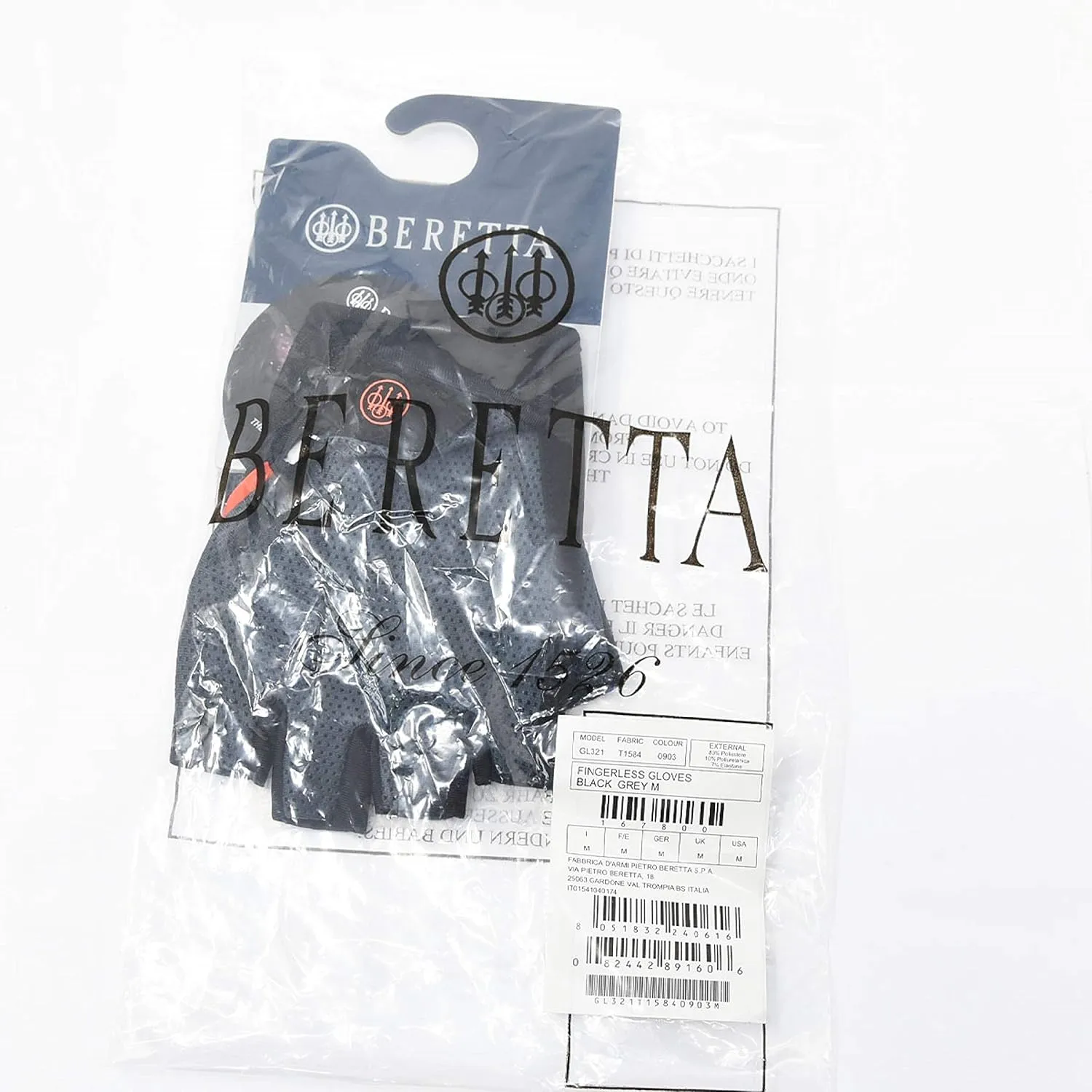 BERETTA Unisex Lightweight Fingerless Black/Grey Shooting Mesh Gloves