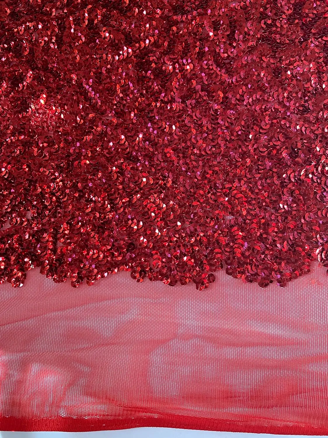 Bianca RED Allover Sequins on Mesh Fabric by The Yard - 10104