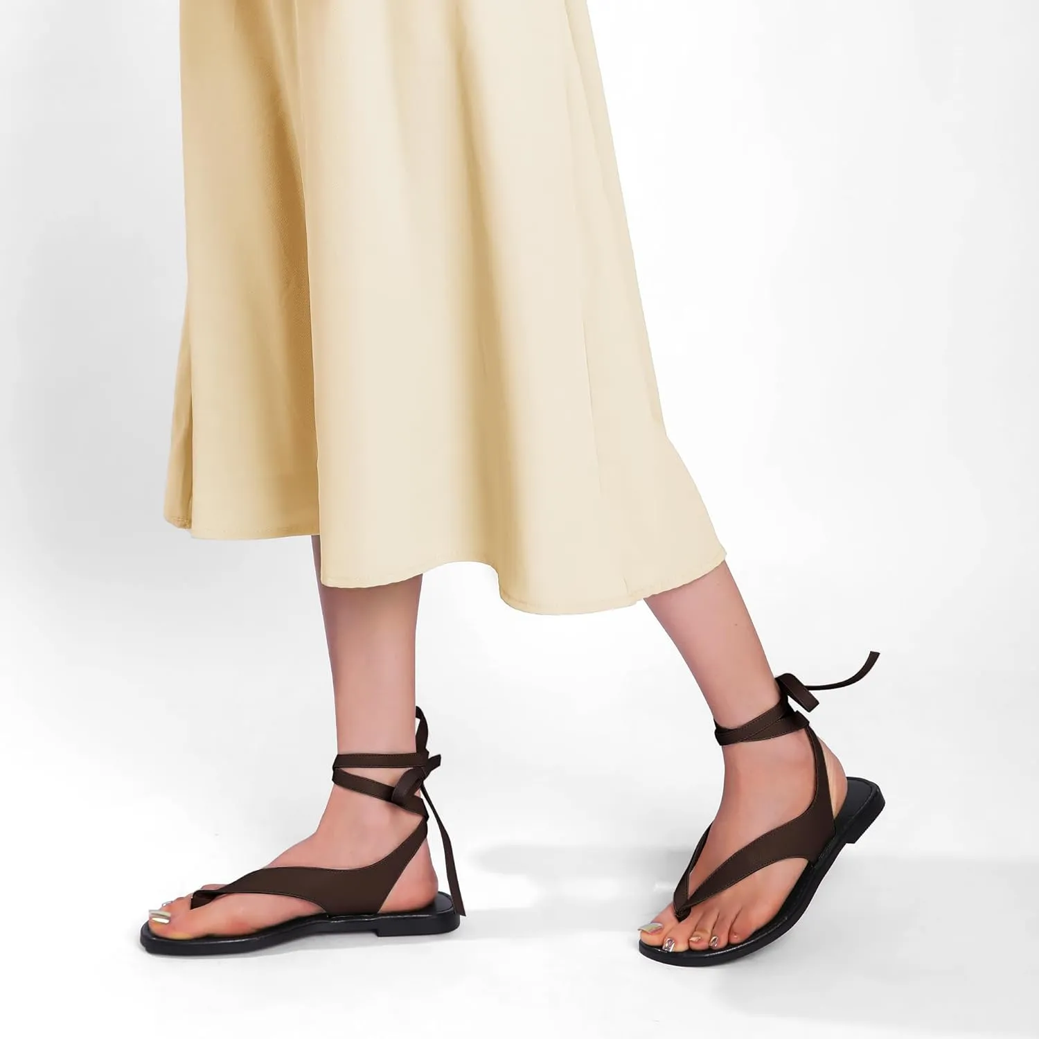 Black Ankle Strappy Thong Sandals for Women Cute Suede Flat Sandals Ladies Summer Dressy Beach Flip Flops Sandals