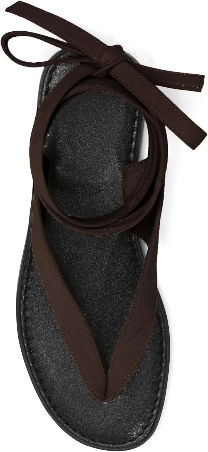 Black Ankle Strappy Thong Sandals for Women Cute Suede Flat Sandals Ladies Summer Dressy Beach Flip Flops Sandals