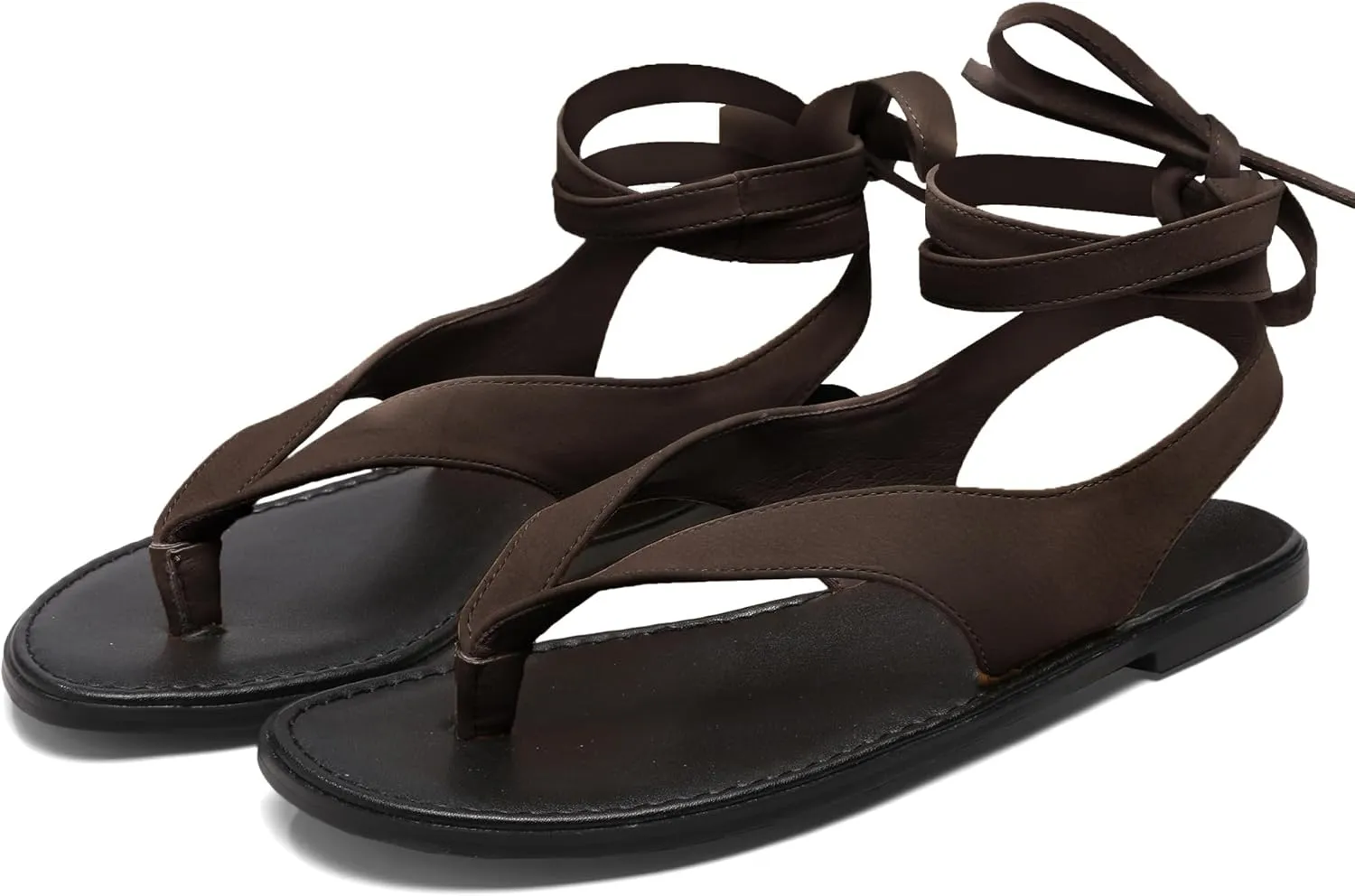 Black Ankle Strappy Thong Sandals for Women Cute Suede Flat Sandals Ladies Summer Dressy Beach Flip Flops Sandals
