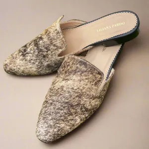 Brown/Beige Horse Hair Mules Flat