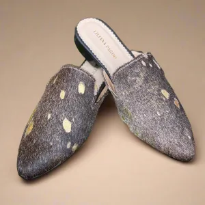 Brown/Gold Horse Hair Mules Flat