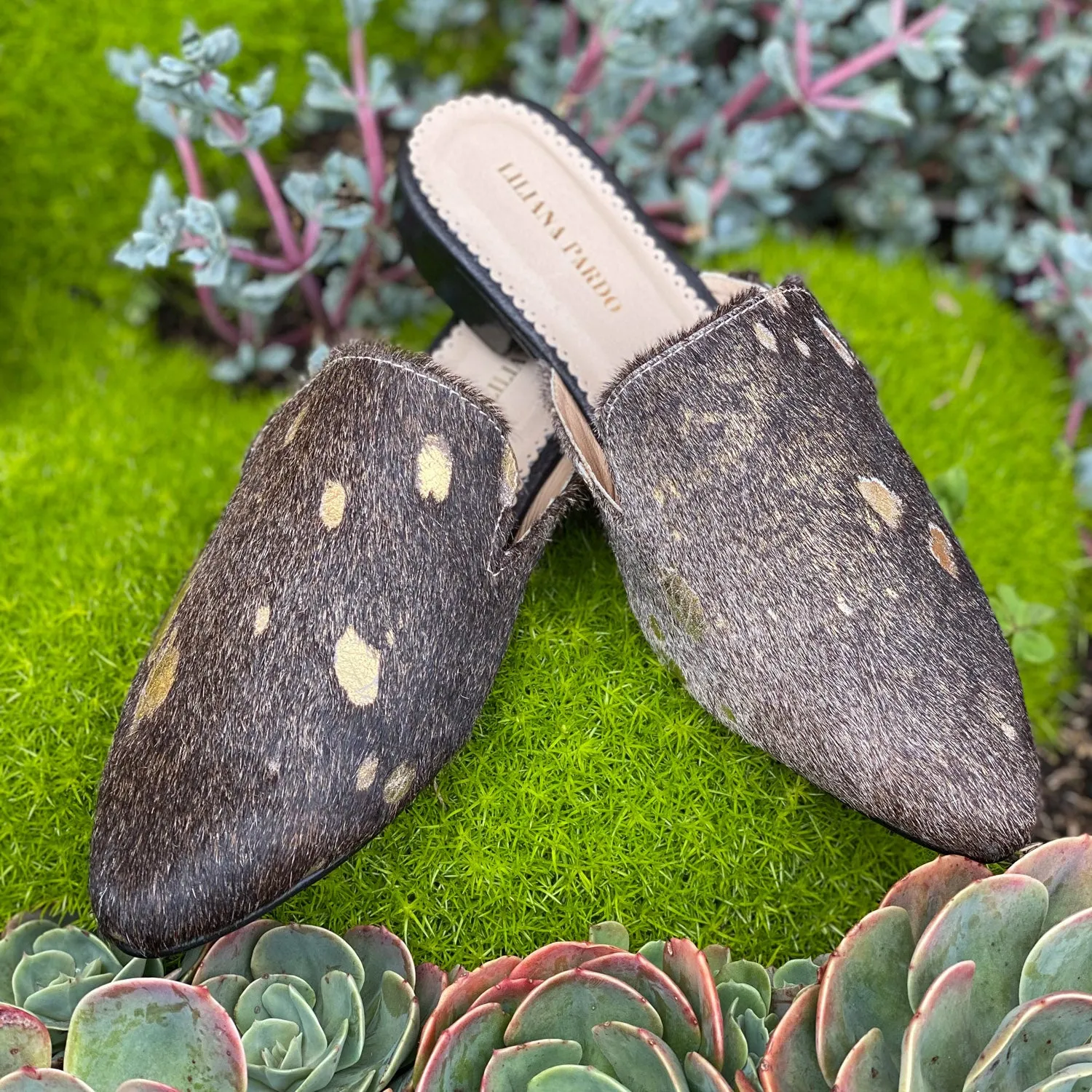 Brown/Gold Horse Hair Mules Flat