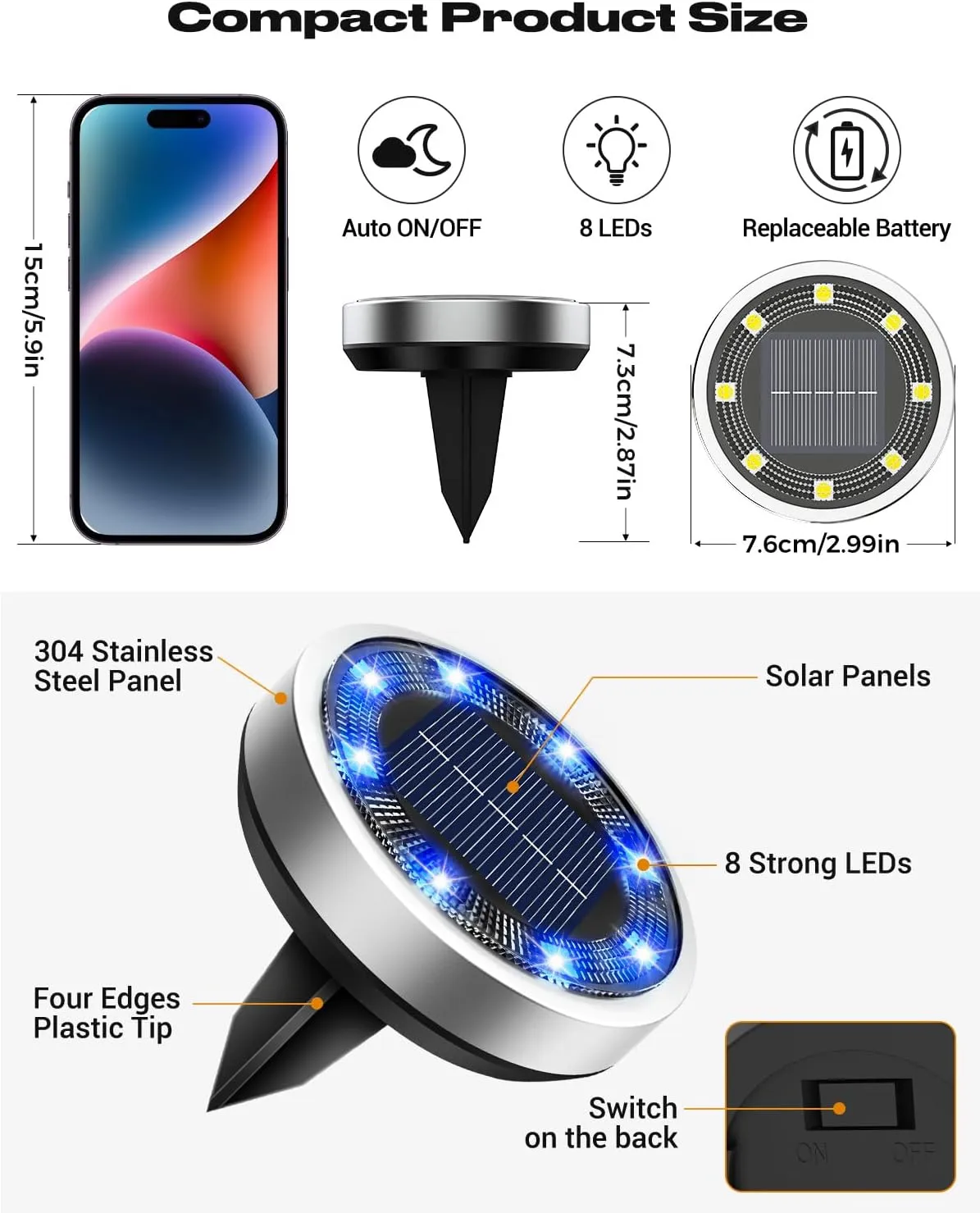 btfarm 16 Pack Solar Ground Lights Outdoor, 8 LED Solar Disc Lights IP65 Waterproof Flat Solar Lights, Pathway Lights Solar Powered for Garden Lawn Patio Yard Path Landscape, Blue