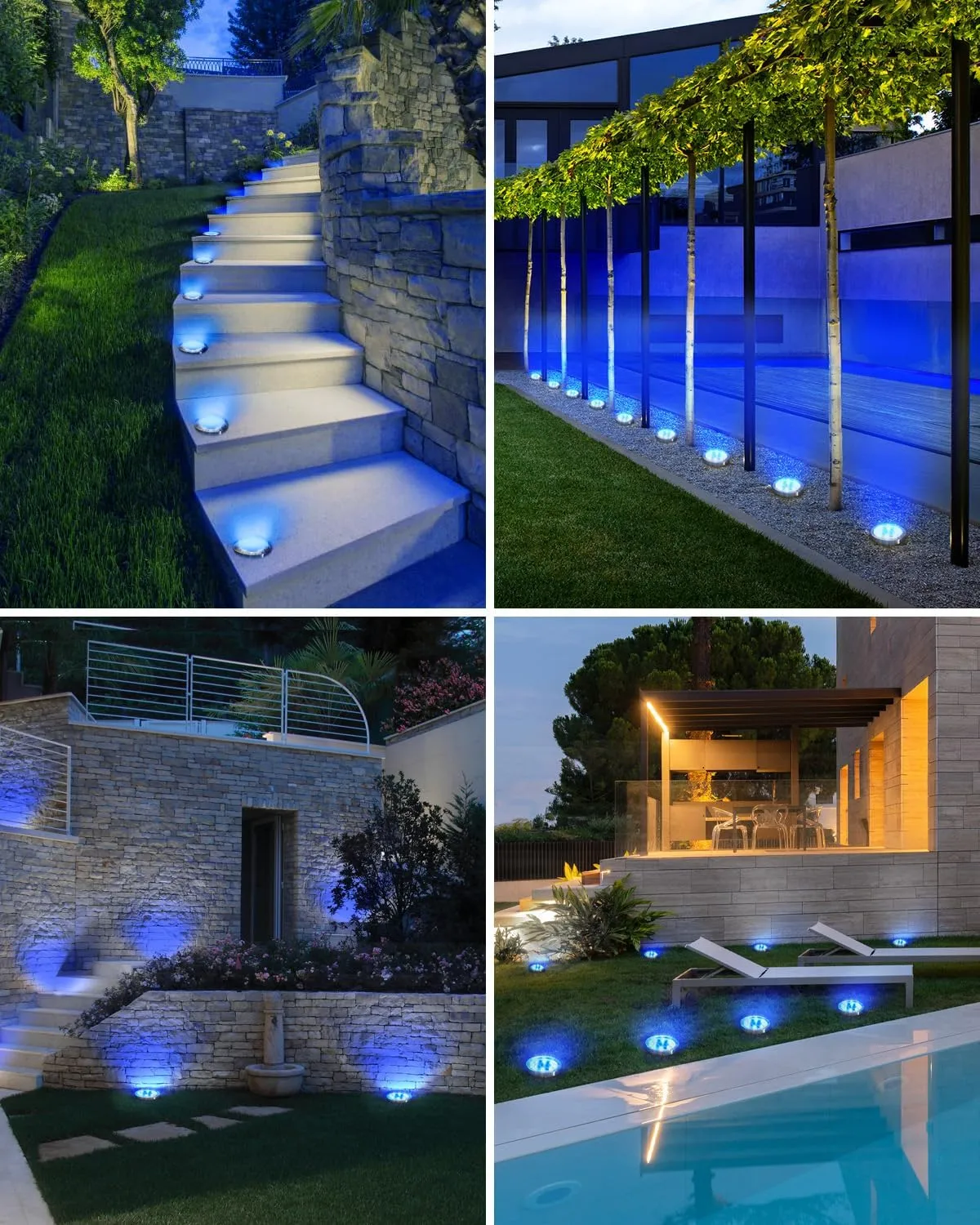 btfarm 16 Pack Solar Ground Lights Outdoor, 8 LED Solar Disc Lights IP65 Waterproof Flat Solar Lights, Pathway Lights Solar Powered for Garden Lawn Patio Yard Path Landscape, Blue