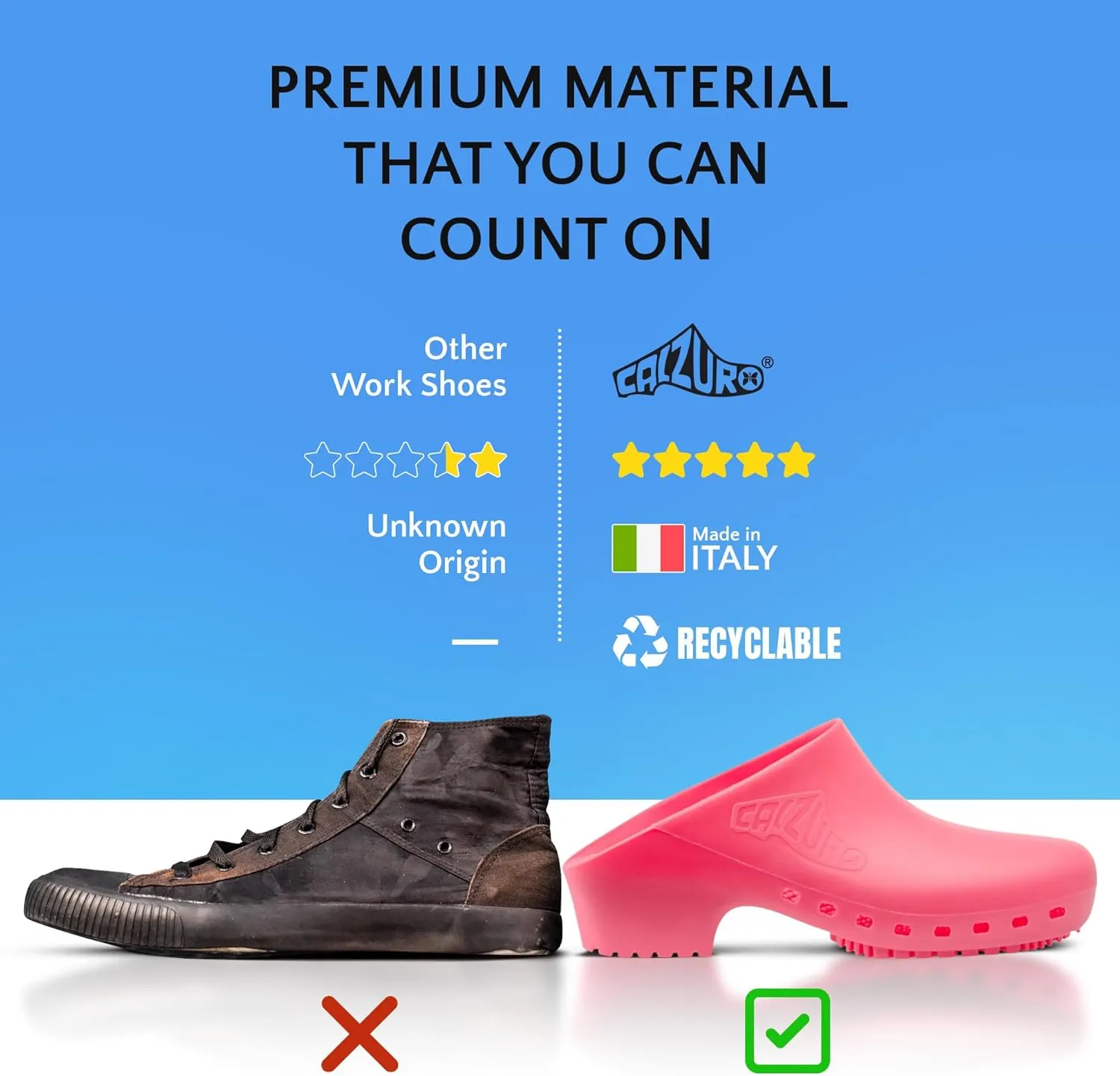 CALZURO Classic Work Clogs Without Holes - Unisex Nursing Clogs - Non Slip Shoes - Autoclavable Rubber Kitchen Shoes for Women and Men -