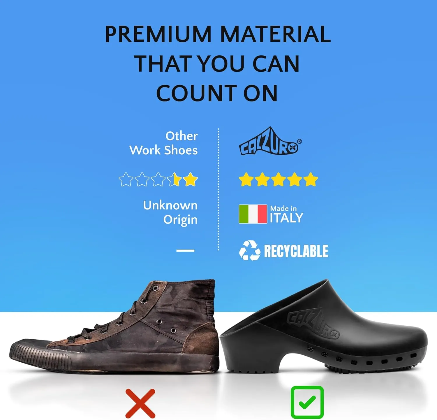 CALZURO Classic Work Clogs Without Holes - Unisex Nursing Clogs - Non Slip Shoes - Autoclavable Rubber Kitchen Shoes for Women and Men -