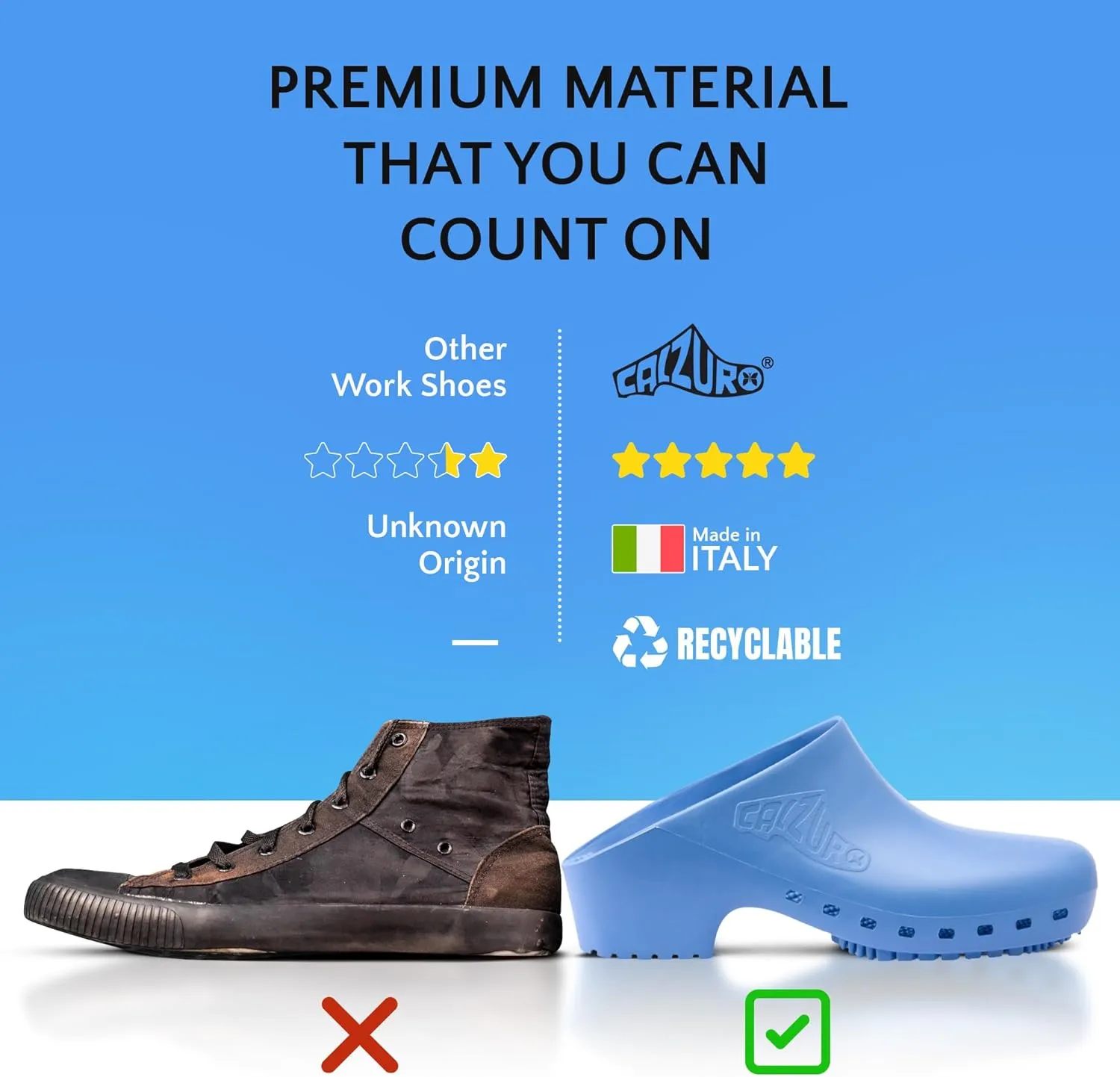 CALZURO Classic Work Clogs Without Holes - Unisex Nursing Clogs - Non Slip Shoes - Autoclavable Rubber Kitchen Shoes for Women and Men -