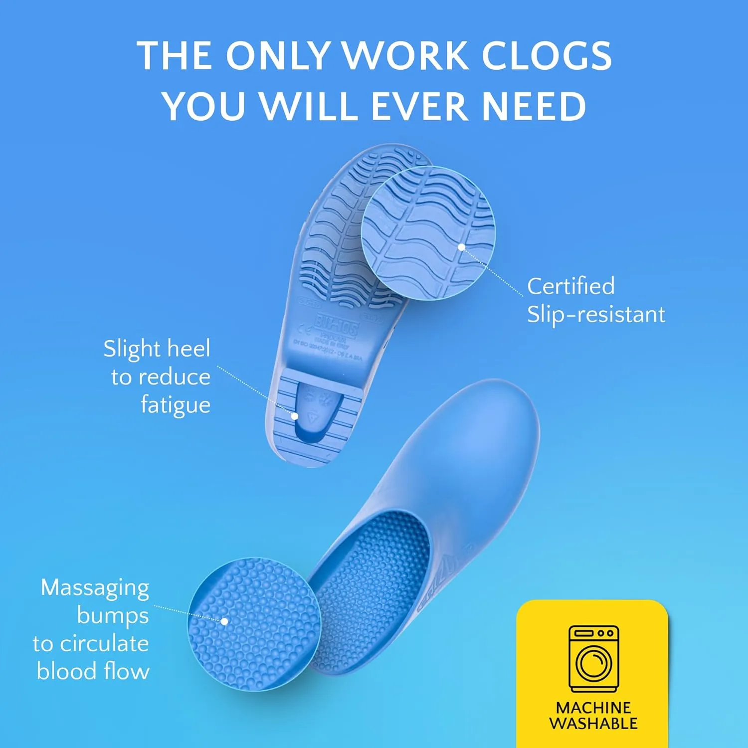 CALZURO Classic Work Clogs Without Holes - Unisex Nursing Clogs - Non Slip Shoes - Autoclavable Rubber Kitchen Shoes for Women and Men -