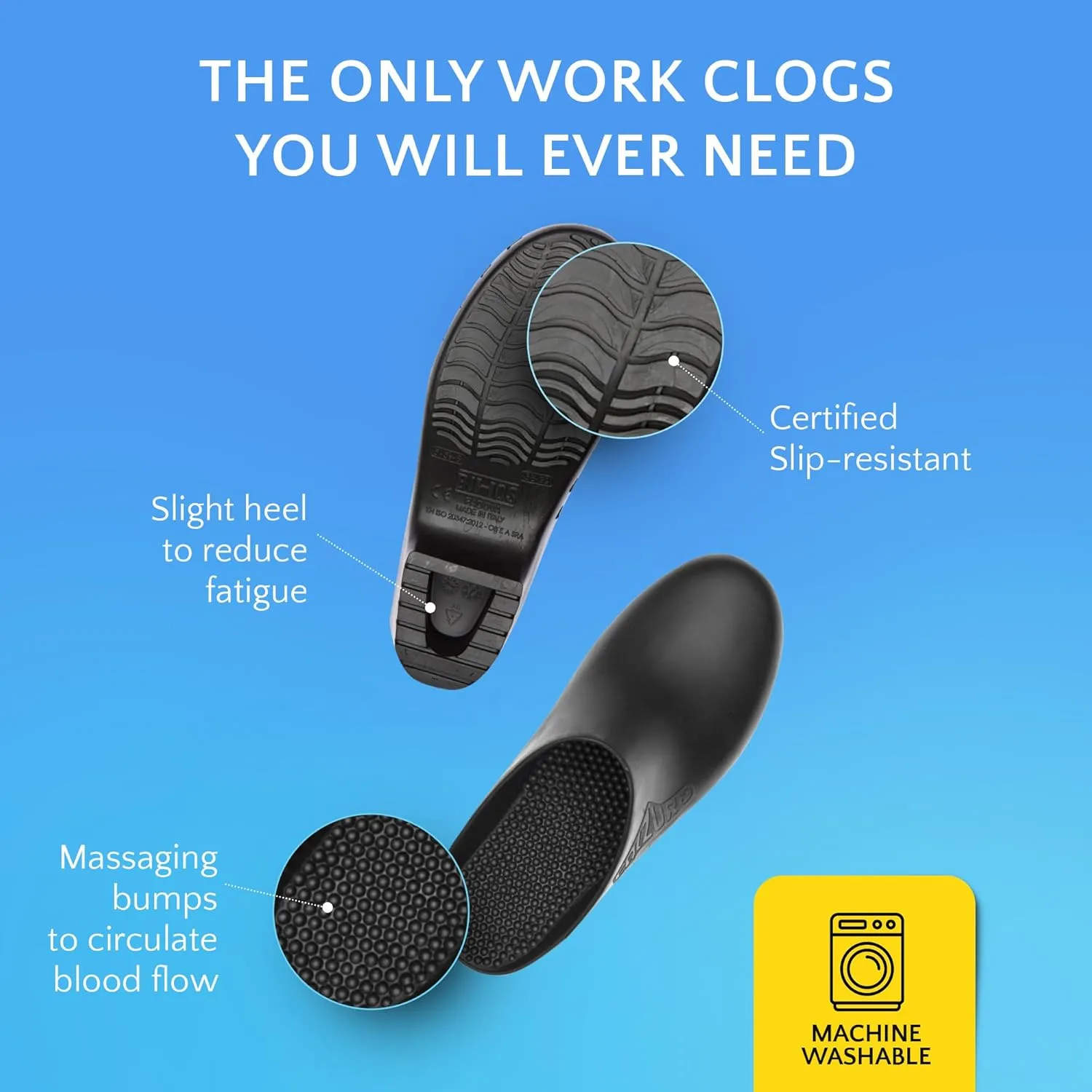 CALZURO Classic Work Clogs Without Holes - Unisex Nursing Clogs - Non Slip Shoes - Autoclavable Rubber Kitchen Shoes for Women and Men -