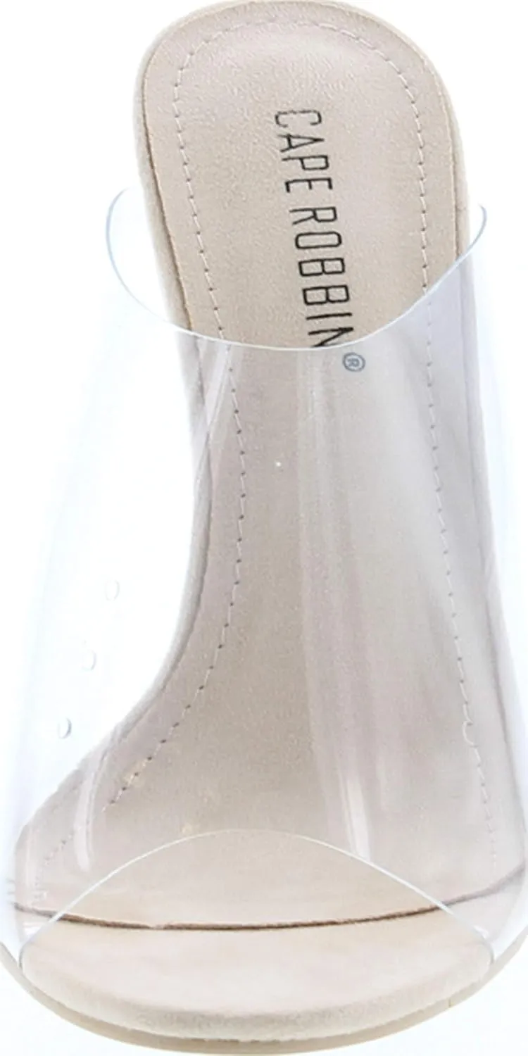 Cape Robbin Allure Lucite Clear PVC Mules Open Toe Stiletto Heel Pumps Nude