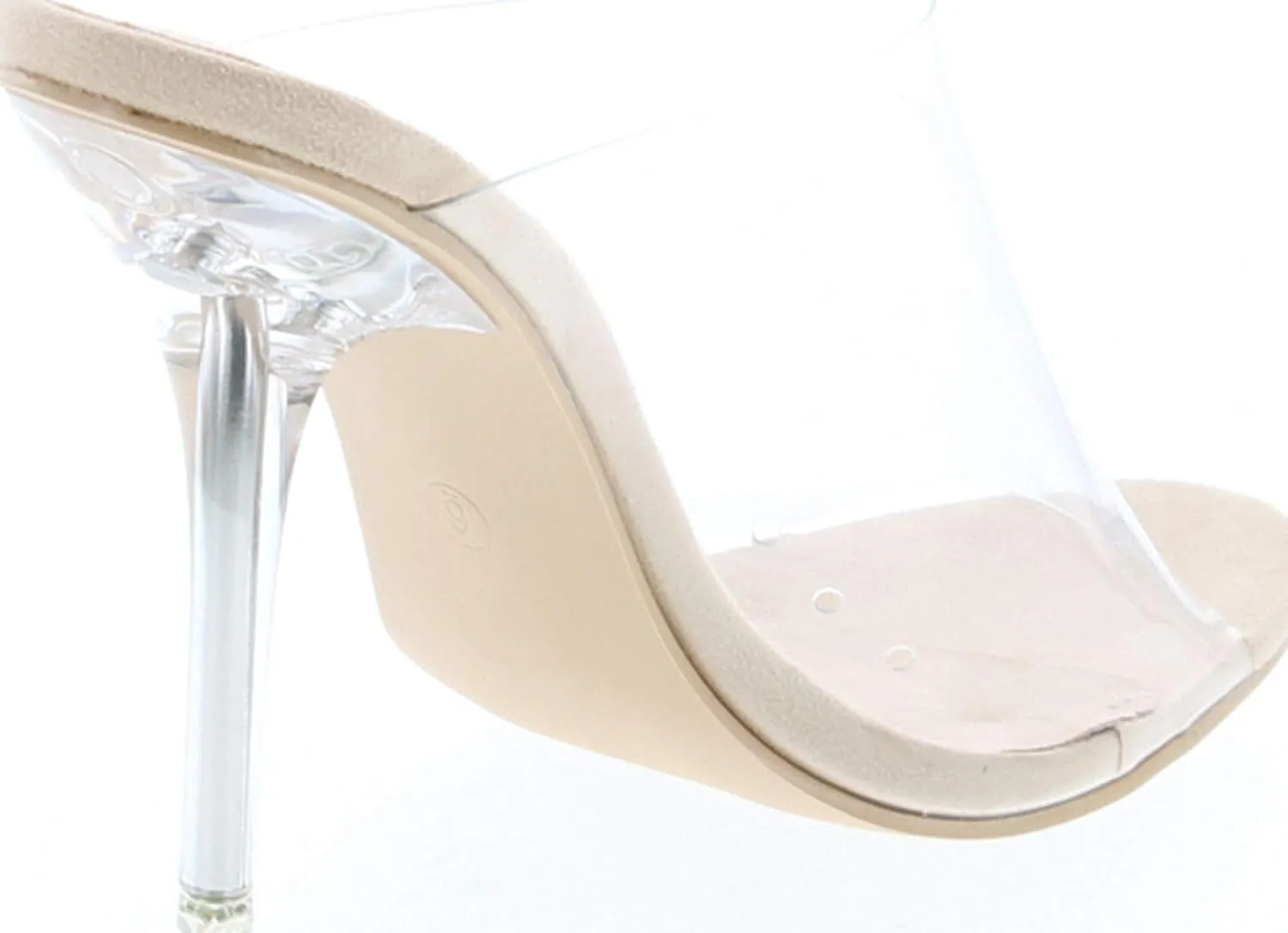 Cape Robbin Allure Lucite Clear PVC Mules Open Toe Stiletto Heel Pumps Nude