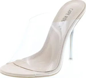 Cape Robbin Allure Lucite Clear PVC Mules Open Toe Stiletto Heel Pumps Nude