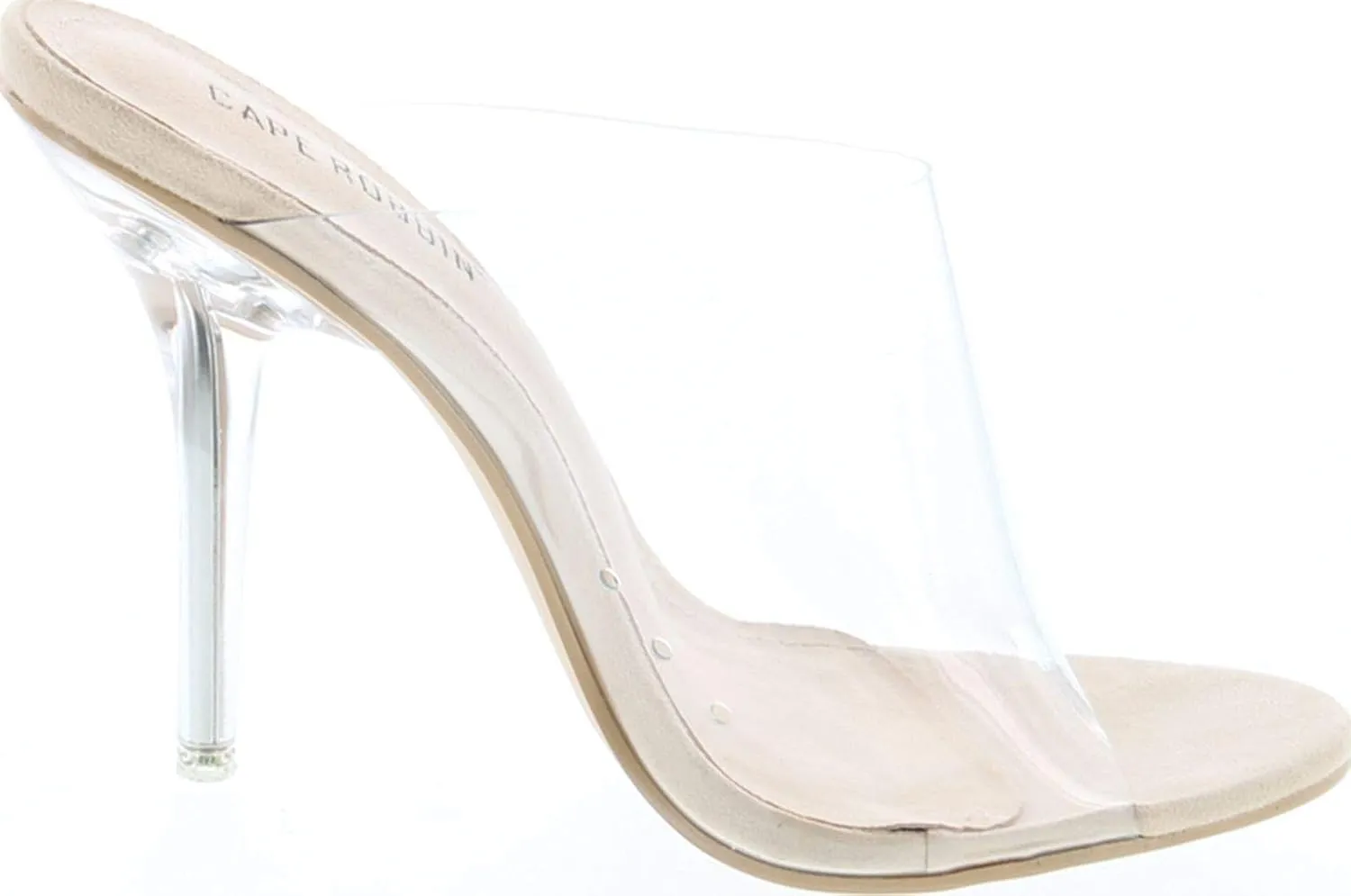 Cape Robbin Allure Lucite Clear PVC Mules Open Toe Stiletto Heel Pumps Nude