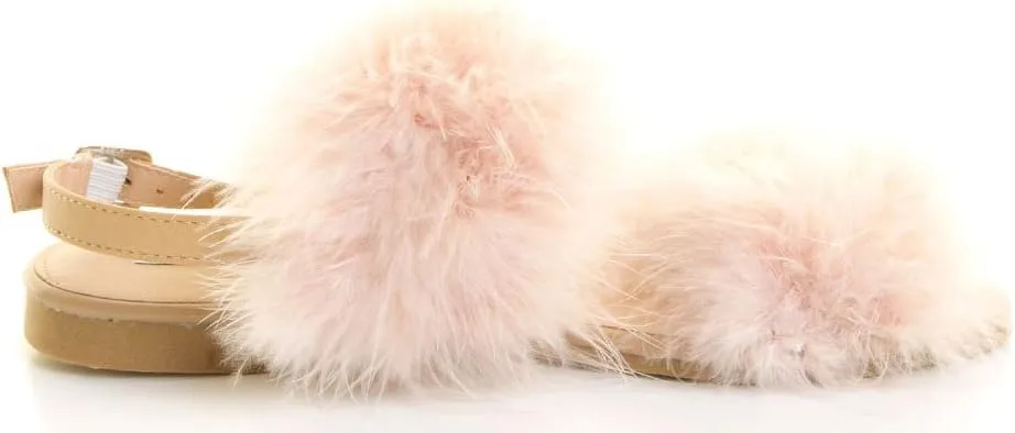Cape Robbin Open Toe Fur Feather Fluffy Slingback Gladiator Flat Sandals