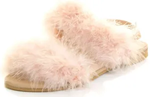 Cape Robbin Open Toe Fur Feather Fluffy Slingback Gladiator Flat Sandals