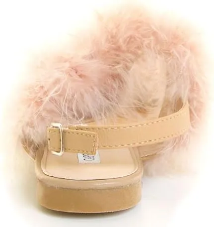 Cape Robbin Open Toe Fur Feather Fluffy Slingback Gladiator Flat Sandals