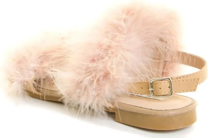 Cape Robbin Open Toe Fur Feather Fluffy Slingback Gladiator Flat Sandals