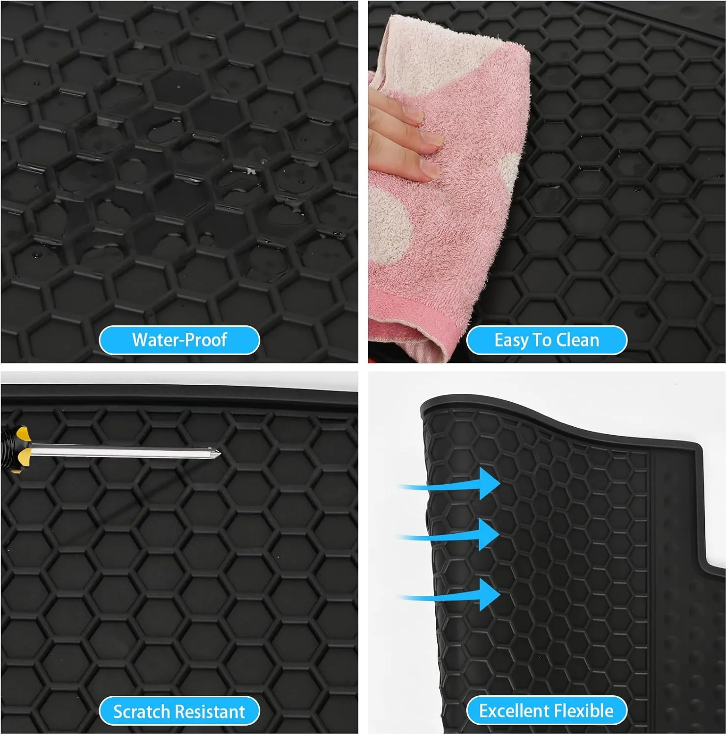 Car Floor Mat Custom Fit for Honda Pilot 2016-2022 Black Red Rubber Auto Liner Mats All Weather Protection Odorless (No Elite Models)