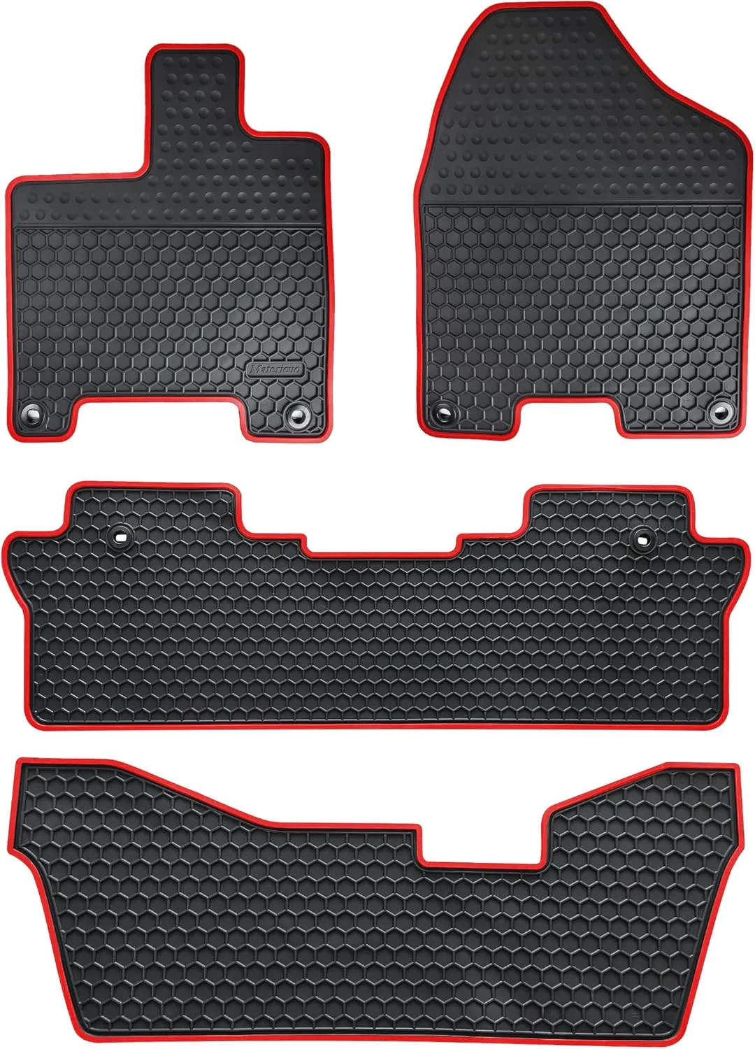 Car Floor Mat Custom Fit for Honda Pilot 2016-2022 Black Red Rubber Auto Liner Mats All Weather Protection Odorless (No Elite Models)