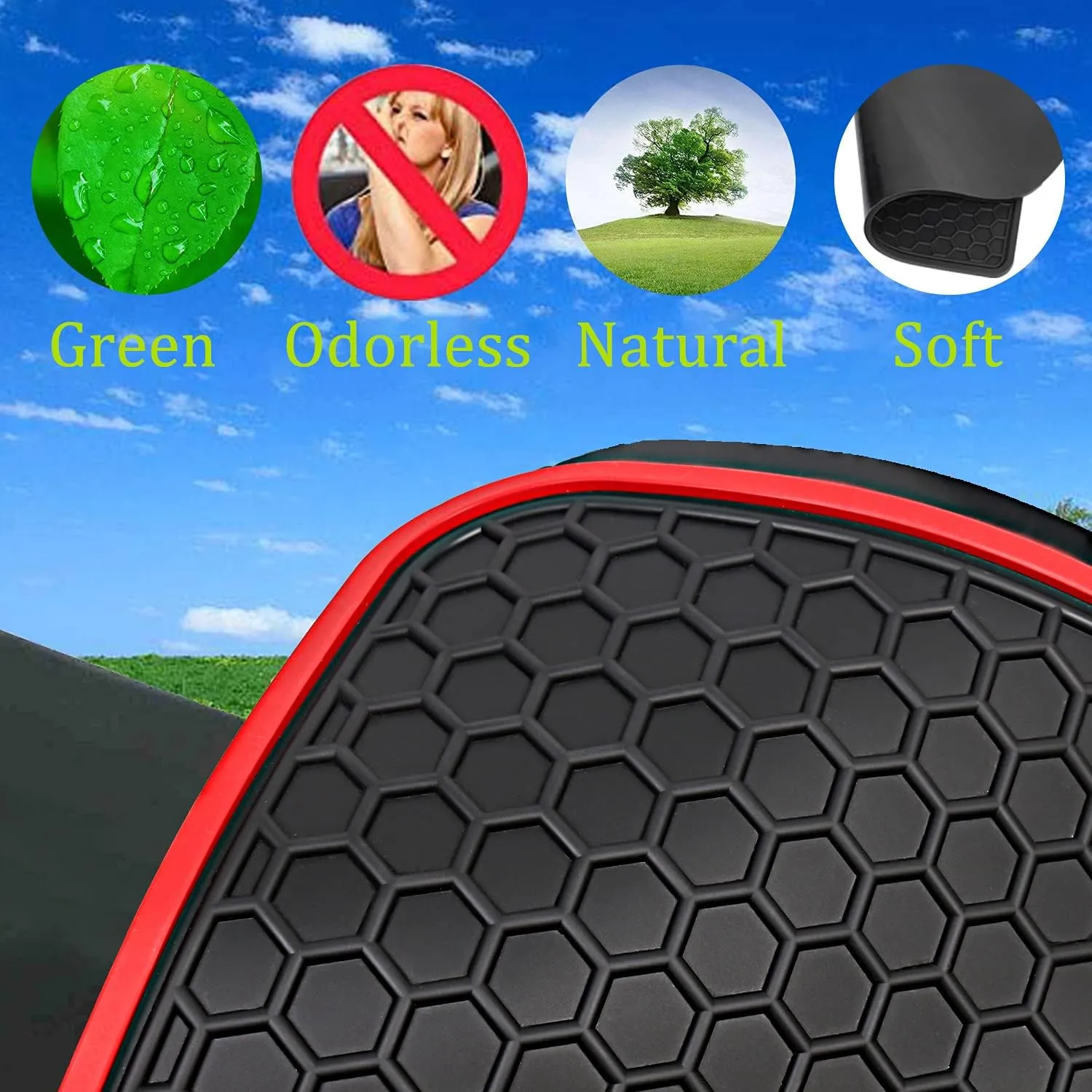 Car Floor Mat Custom Fit for Honda Pilot 2016-2022 Black Red Rubber Auto Liner Mats All Weather Protection Odorless (No Elite Models)