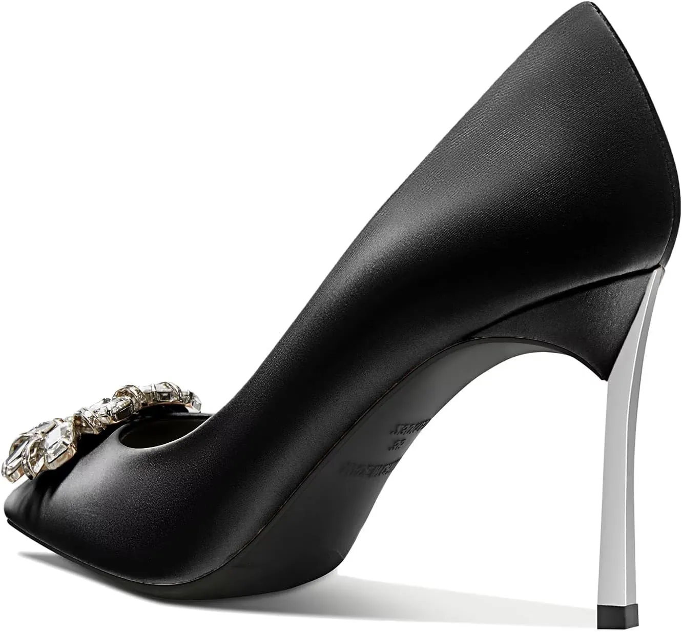 Castamere Women Stiletto High Heel Slip-on Pointed Toe Pumps Diamond Crystal Satin Wedding Prom 3.3 Inches Heels B1