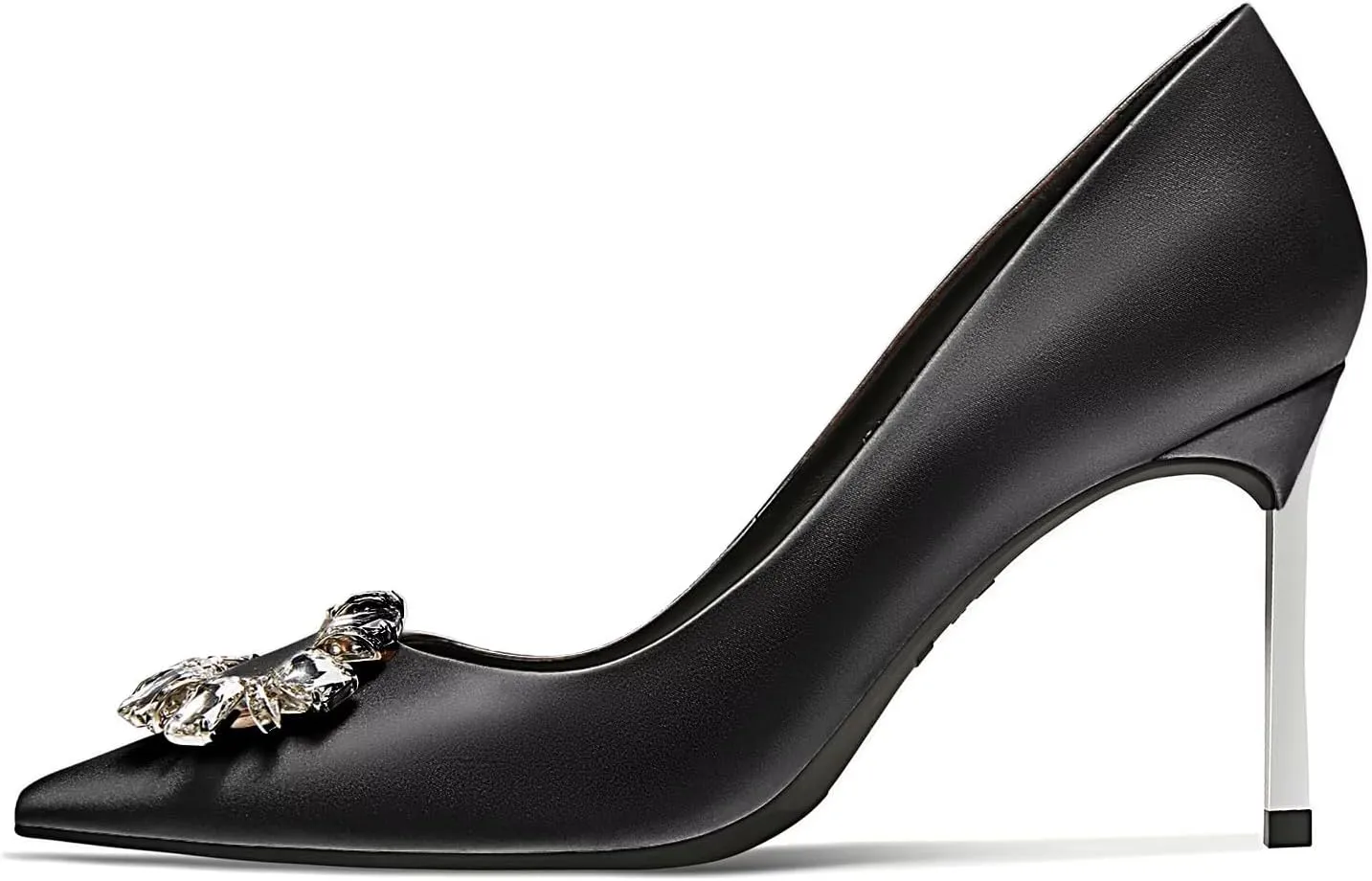 Castamere Women Stiletto High Heel Slip-on Pointed Toe Pumps Diamond Crystal Satin Wedding Prom 3.3 Inches Heels B1