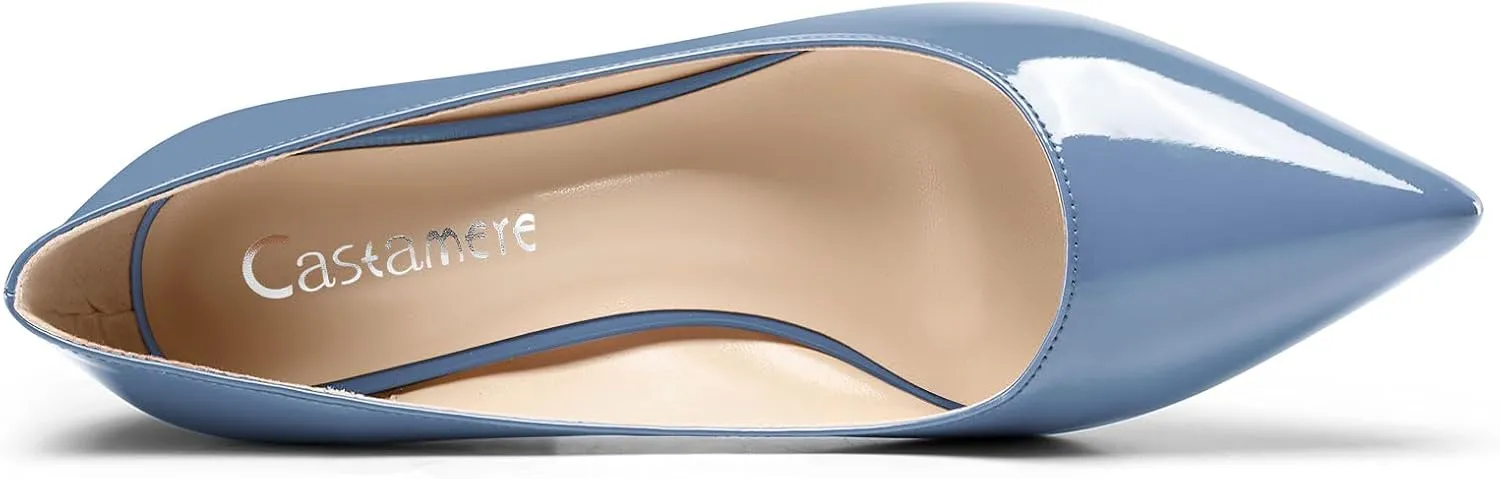 Castamere Womens Chunky Block Heels Pointed Toe Slip-on Mid-Heel Leather Lining Pumps 6CM