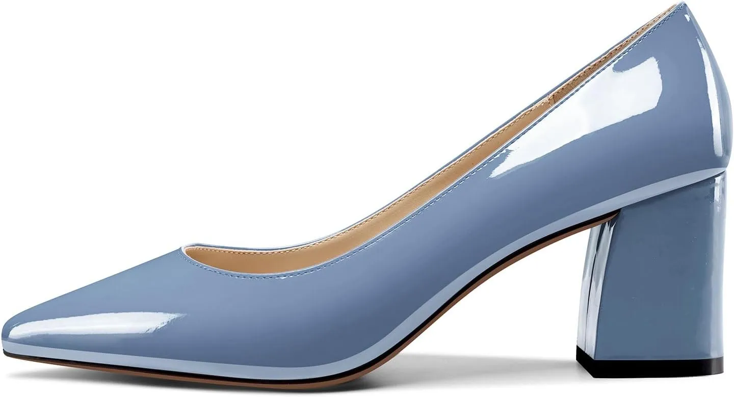 Castamere Womens Chunky Block Heels Pointed Toe Slip-on Mid-Heel Leather Lining Pumps 6CM