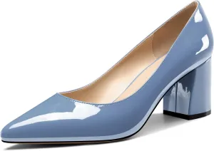 Castamere Womens Chunky Block Heels Pointed Toe Slip-on Mid-Heel Leather Lining Pumps 6CM