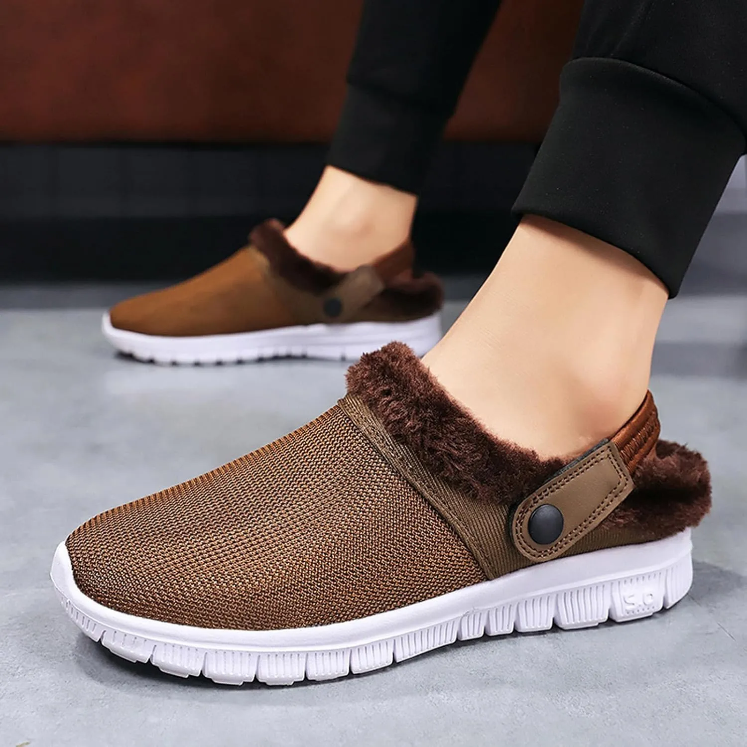 CERYTHRINA Men's Women's Fur Lined Clogs Warm Winter Garden Shoes Indoor Outdoor Slip-on Walking Slippers
